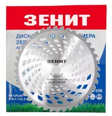 Нож для газонокосилки Зенит к садовому триммеру 255х25.4 мм 40 ТВС зубцов уп (40236050)