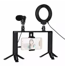 Набор блогера Puluz 4in1 (ring light, mount, phone holder, microphone) (PKT3028)