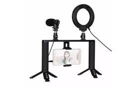 Набор блогера Puluz 4in1 (ring light, mount, phone holder, microphone) (PKT3028) - Фото