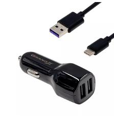 Зарядное устройство Grand-X 2,1A, 12-24V, 2USB + cable USB -> TypeC, Cu, 1m (CH-26TC)