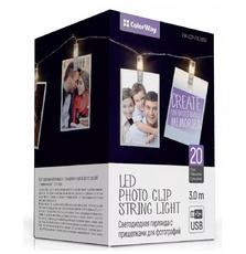 Гирлянда ColorWay Светодиодная с прищепками для фото 20 LED/3M USB (CW-LCP-20L30BU)