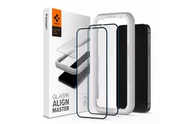 Стекло защитное Spigen iPhone 12 Pro Max Glas tR ALM FC Black (2Pack) (AGL01792) - Фото