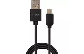 Дата кабель USB 2.0 AM to Type-C 1.0m 3A 22W PVC black Vinga (VCPUSBTC3ABK) - Фото