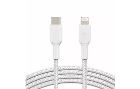 Дата кабель USB 2.0 AM to Lightning 1.0m BRAIDED white Belkin (CAA004BT1MWH) - Фото