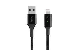 Дата кабель USB 2.0 AM to Lightning 1.2m Smart LED black Belkin (CAA007BT04BK) - Фото