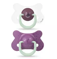 Пустышка Suavinex Фиолетовый котенок 18 мес. 2 шт ночная (307013)