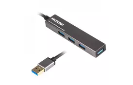 Концентратор Maxxter USB 3.0 Type-A 4 ports grey (HU3A-4P-02) - Фото