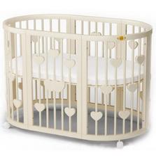 Кроватка Ingvart SMART BED OVAL с сердечками сл. кость (2341015)