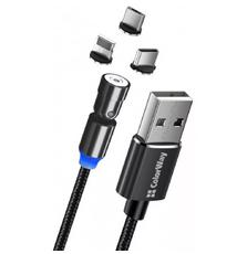 Дата кабель USB 2.0 AM to Lightning + Micro 5P + Type-C 1.0m Magnetic Ro ColorWay (CW-CBUU037-BK)