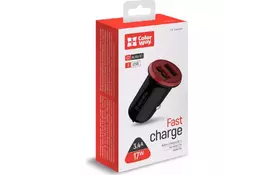 Зарядное устройство ColorWay 2USB AUTO ID 3.4A (17W) red/black (CW-CHA026-BK) - Фото