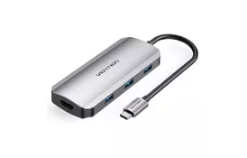 Концентратор Vention USB3.1 Type-C --> HDMI/USB-C Gen 1/USB 3.0x3/PD 100W Hub 6-i (TOFHB) - Фото
