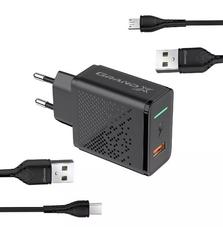 Зарядное устройство Grand-X QC3.0 18W + microUSB + Type-C cables (CH-650MT)
