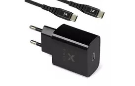 Зарядний пристрій Vinga PD Type-C 20W Charger black + Type-C 4A cable nylon (VWCPDCTCC) - Фото
