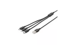 Дата кабеля USB 2.0 AM to Lightning + Micro 5P + Type-C 1.0m charge only Digitus (AK-300160-010-S) - Фото