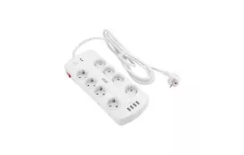 Мережевий фільтр живлення 2E 8XSchuko, 3G*1.5мм, 4*USB-A, 3м, white (2E-SP815M3USBWH) - Фото