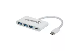 Концентратор Intracom Manhattan Type-C 4-port USB 3.0 + 3.1 PD white (163552) - Фото