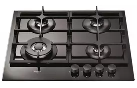 Whirlpool Варочная поверхность газовая на стекле, 60см, чугун, конфорка с двойным рядом пламени, черный - Фото