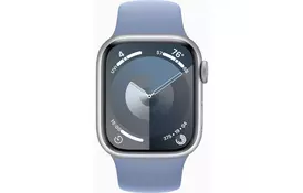 Смарт-часы Apple Watch Series 9 GPS 41mm Silver Aluminium Case with Storm Blue Sport Band - S/M (MR903QP/A) - Фото