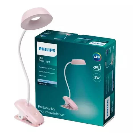 Настольная лампа Philips Donutclip 3Вт 4000K 1200мАч USB-A розовый (929003179607) - Фото 2
