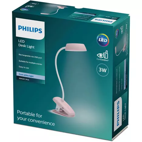 Настольная лампа Philips Donutclip 3Вт 4000K 1200мАч USB-A розовый (929003179607) - Фото 3
