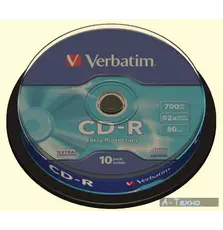 Диск CD Verbatim 700Mb 52x Cake box 10шт Extra (43437)