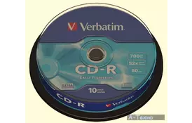 Диск CD Verbatim 700Mb 52x Cake box 10шт Extra (43437) - Фото