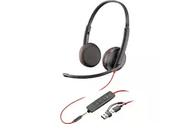 Наушники Poly BlackWire C3225 USB-C HS Stereo +3.5mm Plug + USB-C/A Adapter (Bulk) Black (8X229A6) - Фото