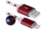 Дата-кабель Defender USB 2.0 AM to Lightning 1.0m ACH03-03LT Red LED Backlight (87552)
