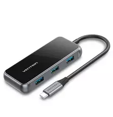Концентратор Vention USB 3.1 Type-C to 4xUSB 3.0/PD 87W 5-in-1 Gray Mirrored Surface (TFDHB)