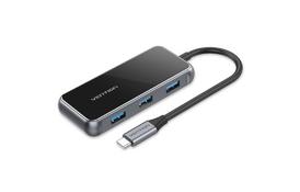 Концентратор Vention USB 3.1 Type-C to HDMI 4K60Hz/USB 3.0х3/RJ45/PD 87W 6-in-1 Mirrored Surface (TFFHB) - Фото