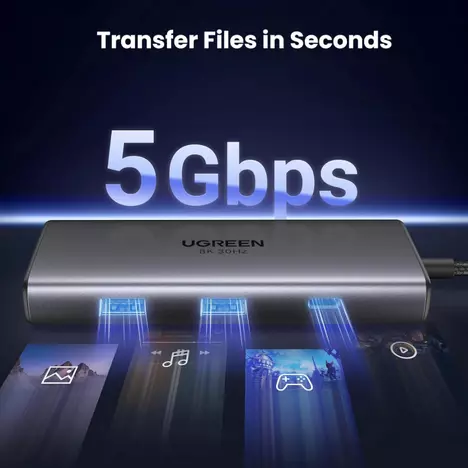 Концентратор Ugreen USB3.1 Type-C to HDMIx2 4K60Hz (8k30Hz)/USB3.0x2/Type-C/PD 100W CM498 (15852) - Фото 6