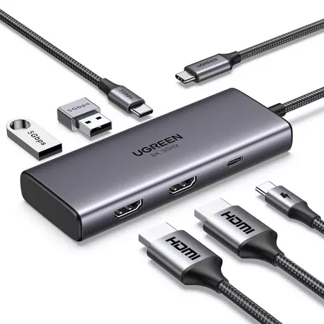 Концентратор Ugreen USB3.1 Type-C to HDMIx2 4K60Hz (8k30Hz)/USB3.0x2/Type-C/PD 100W CM498 (15852) - Фото 2