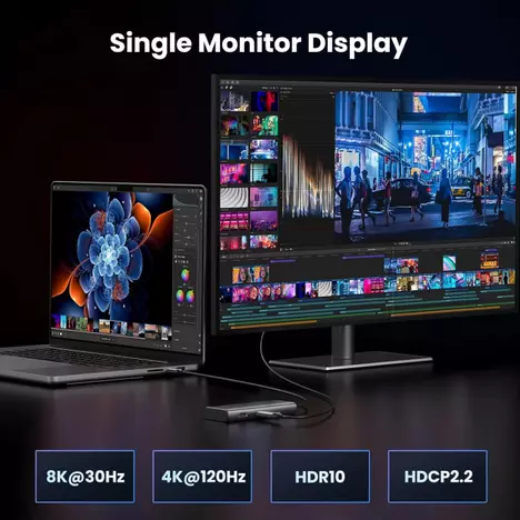 Концентратор Ugreen USB3.1 Type-C to HDMIx2 4K60Hz (8k30Hz)/USB3.0x2/Type-C/PD 100W CM498 (15852) - Фото 9