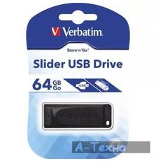 USB флеш накопитель Verbatim 64GB Slider Black USB 2.0 (98698)