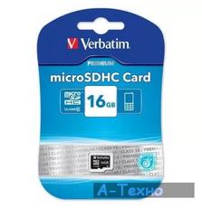Карта памяти Verbatim 16GB microSDHC class 10 (44010)