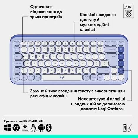 Клавиатура Logitech POP Icon Keys Bluetooth RU Lilac (920-013074) - Фото 5