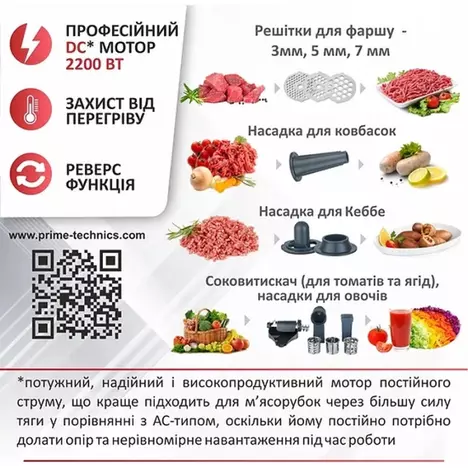 Мясорубка PRIME Technics PG 2243 WGD - Фото 2