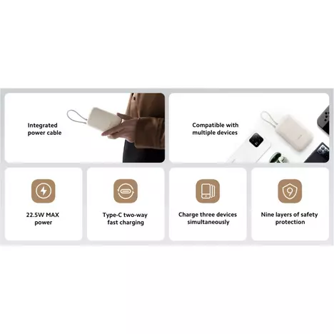 Батарея универсальная Xiaomi 10000mAh 22.5W, Integrated Cable, beige (BHR9072GL) - Фото 8