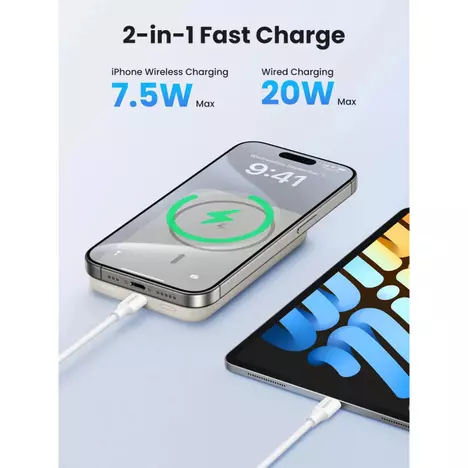 Батарея универсальная Ugreen 10000mAh 20W Magnetic Wireless beige (PB561) - Фото 2
