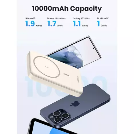 Батарея универсальная Ugreen 10000mAh 20W Magnetic Wireless beige (PB561) - Фото 1