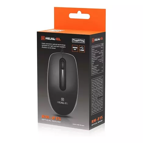 Мышка REAL-EL RM-215 USB Black/Gray (EL123200037) - Фото 10