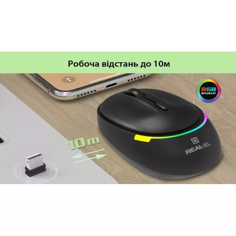 Мышка REAL-EL RM-440W Wireless/Bluetooth Black (EL123200045) - Фото 9
