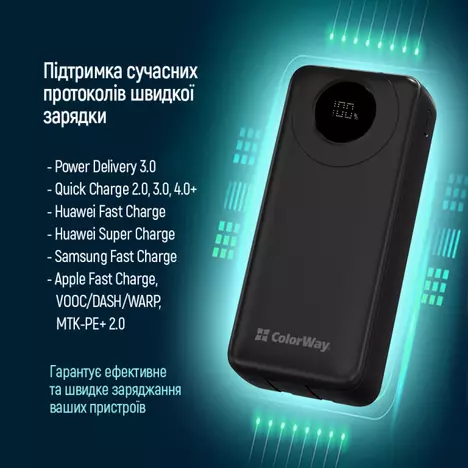 Батарея универсальная ColorWay 20 000 mAh EnergyPlus PD/18W, QC3.0/22.5W, Black (CW-PB200LPB4BK-PDD) - Фото 12
