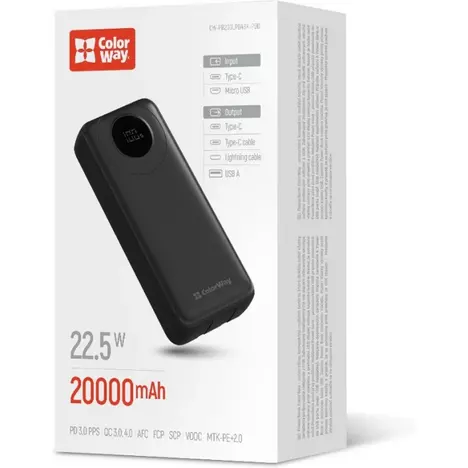 Батарея универсальная ColorWay 20 000 mAh EnergyPlus PD/18W, QC3.0/22.5W, Black (CW-PB200LPB4BK-PDD) - Фото 5