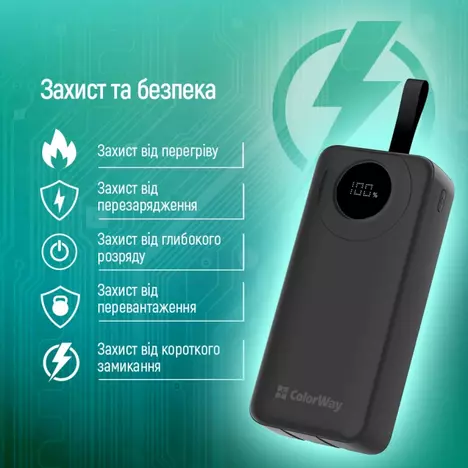 Батарея универсальная ColorWay 30000 mAh EnergyPlus PD/18W, QC3.0/22.5W, Black (CW-PB300LPB4BK-PDD) - Фото 3