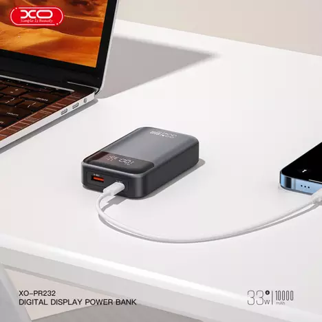 Батарея универсальная XO 10000mAh, PD/30W, QC/22.5W, PPS/33W, black (PR232_Black) - Фото 1