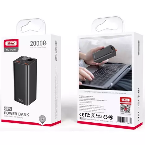 Батарея универсальная XO 20000mAh, PD/65W для ноутбука, QC/22.5W, black (PB97_Black) - Фото 4