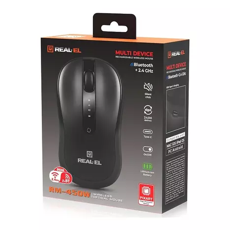 Мышка REAL-EL RM-450W Wireless/Bluetooth Black/Gray (EL123200046) - Фото 11