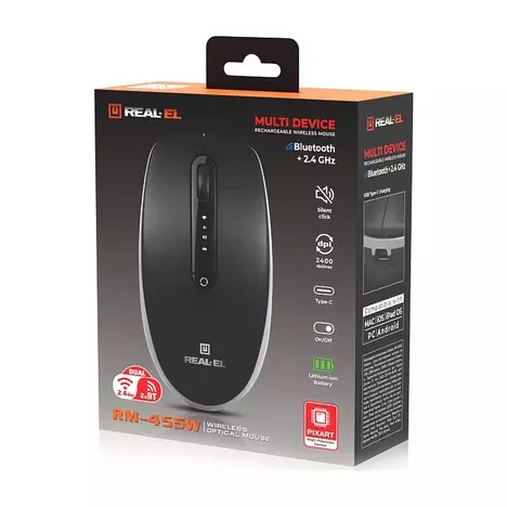 Мышка REAL-EL RM-455W Wireless/Bluetooth Black/Gray (EL123200047) - Фото 12