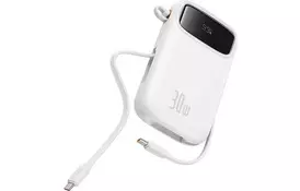 Батарея універсальна Baseus QPow2 20000mAh 30W, with 2*Type-C Cable, White (P10055009213-00) - Фото